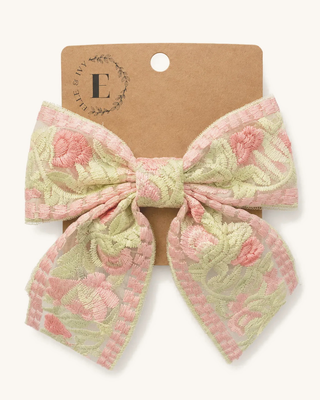 Rose Garden Embroidered Bow — on the Elle & Ivy packaging card