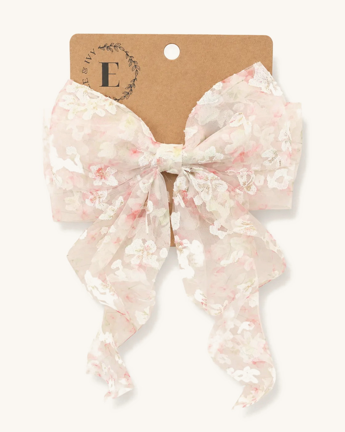 Blush Blossom Chiffon Bow — on the Elle & Ivy packaging card