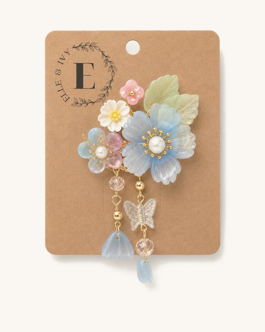 Pastel Bloom Butterfly Clip — on the Elle & Ivy packaging card