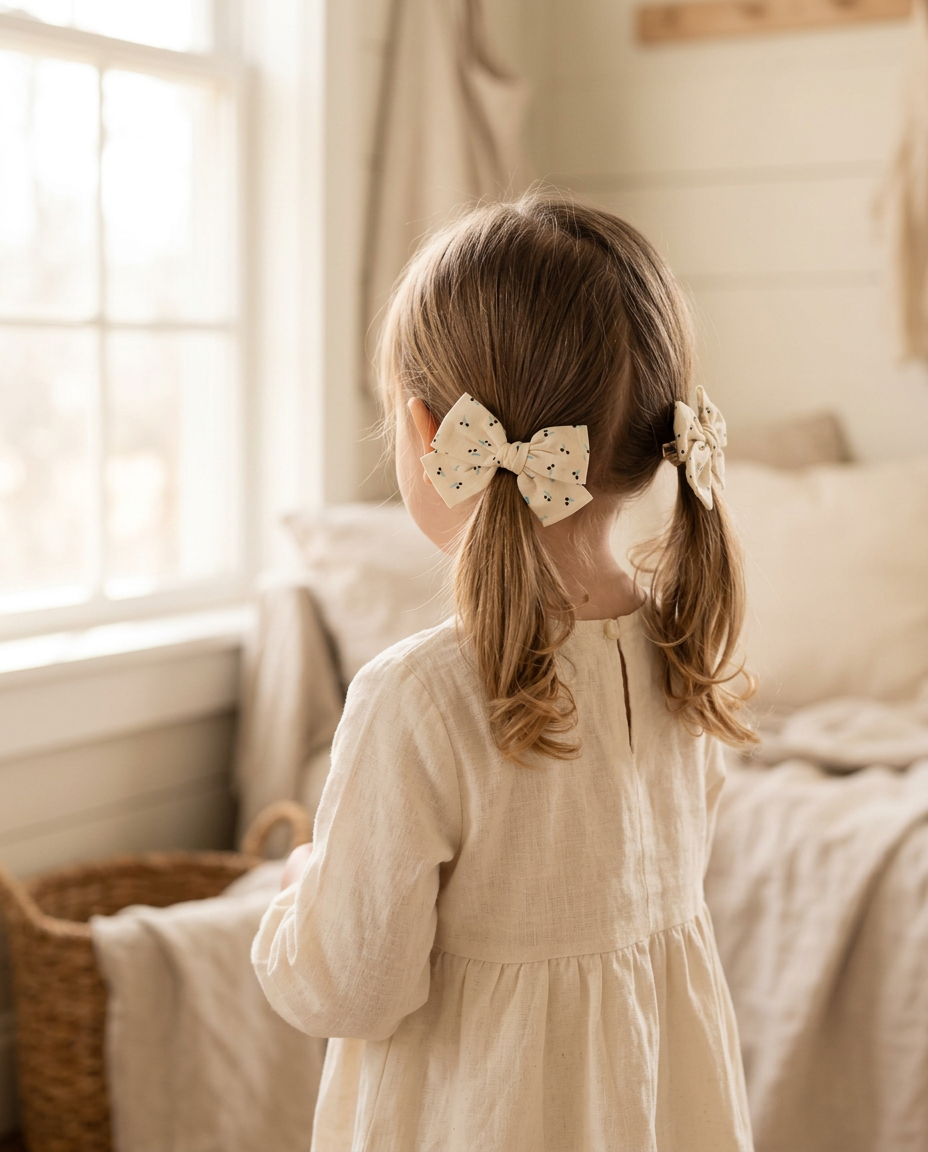 Berry Sprig Bow Set — worn in a child's hair
