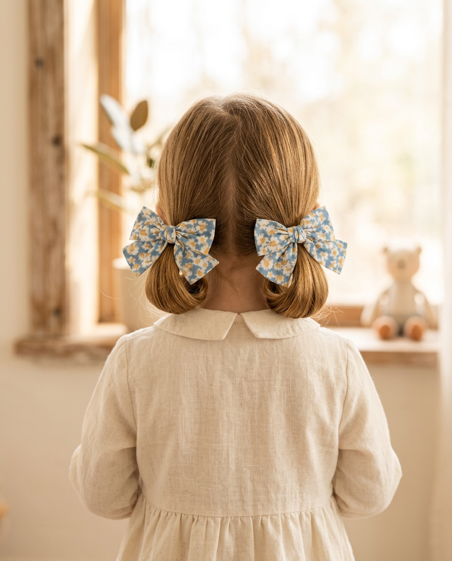 Blue Daisy Cotton Bow Set