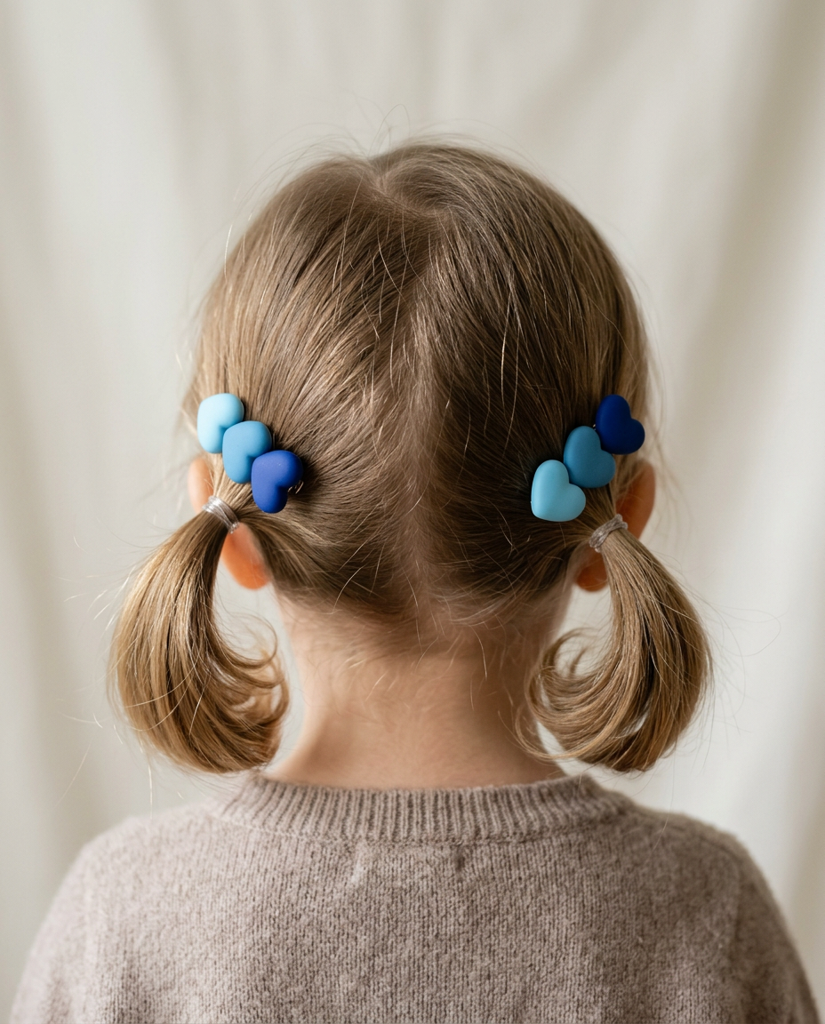Blue Heart Clay Clip Set — worn in a child's hair