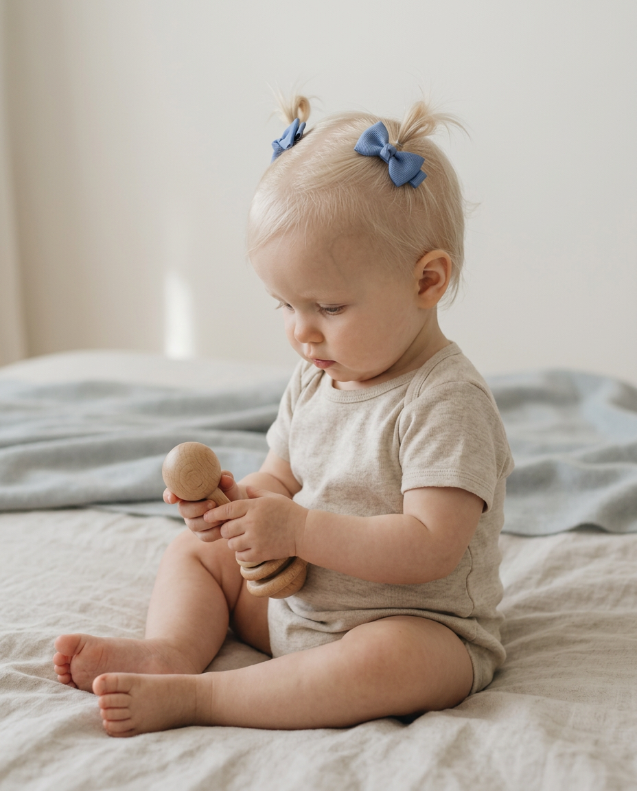 Cornflower Grosgrain Bow Set — worn in a child's hair