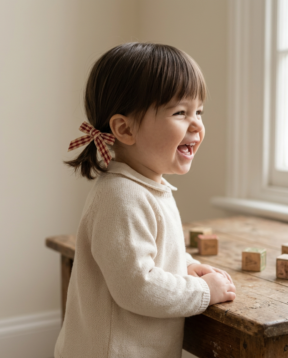 Cranberry Gingham Ribbon Bow Set — worn in a child's hair