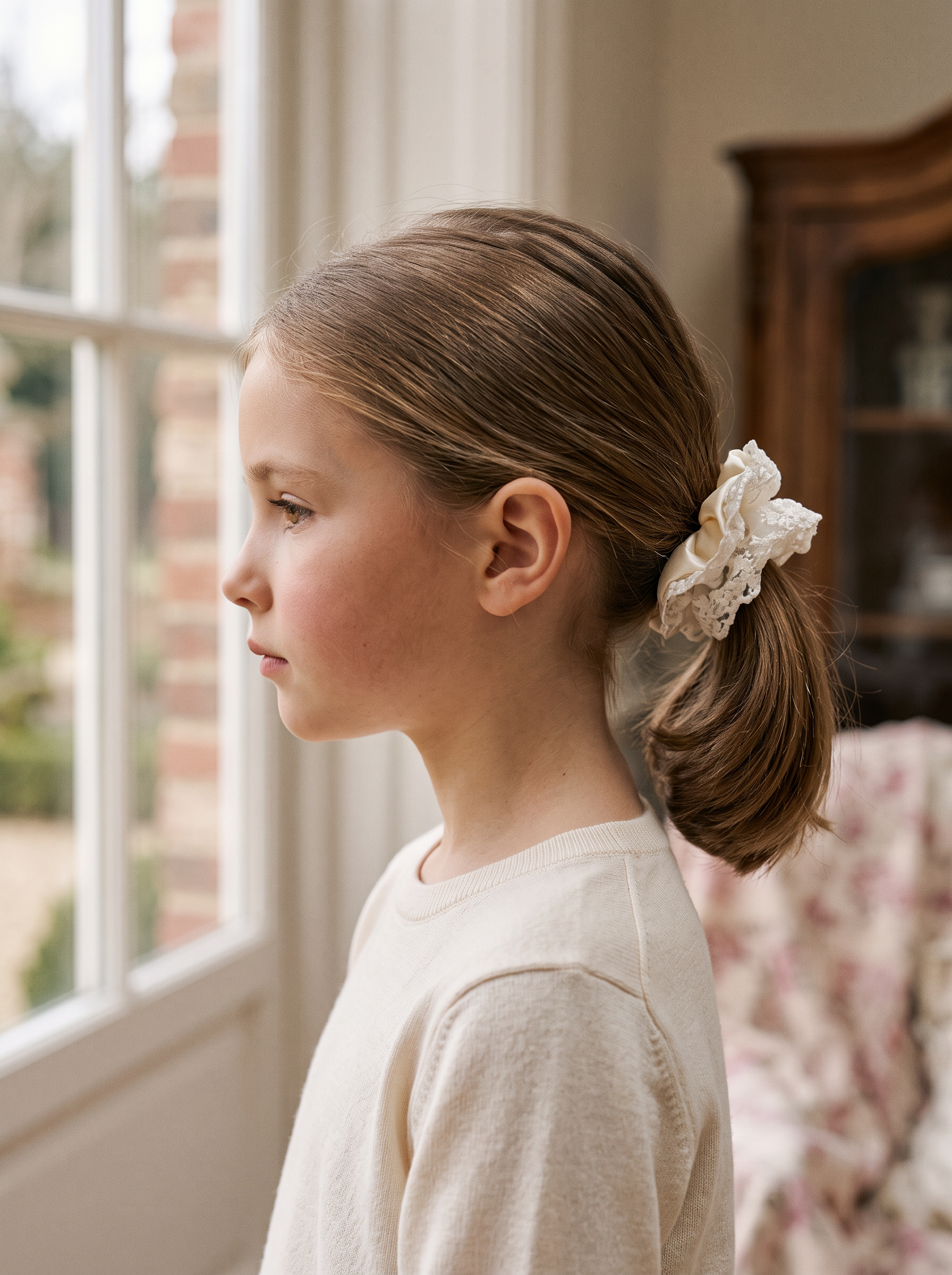 Chantilly Lace Scrunchie — worn in a child's hair
