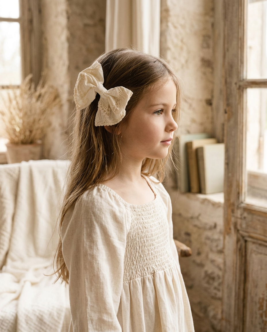 Ivory Eyelet Cotton Bow