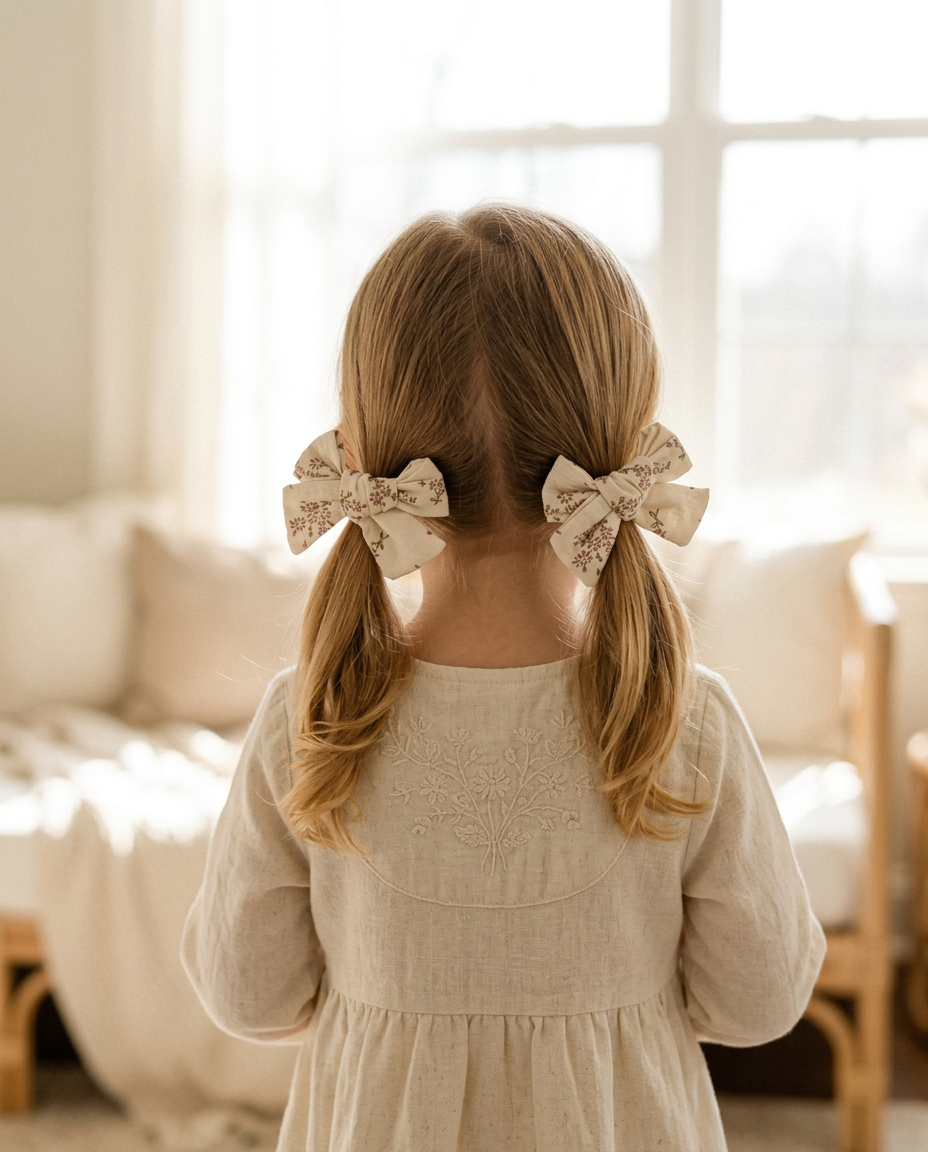 Meadow Floral Bow Set — worn in a child's hair