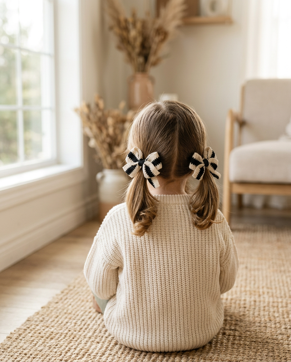 Monochrome Chevron Knit Bow Set