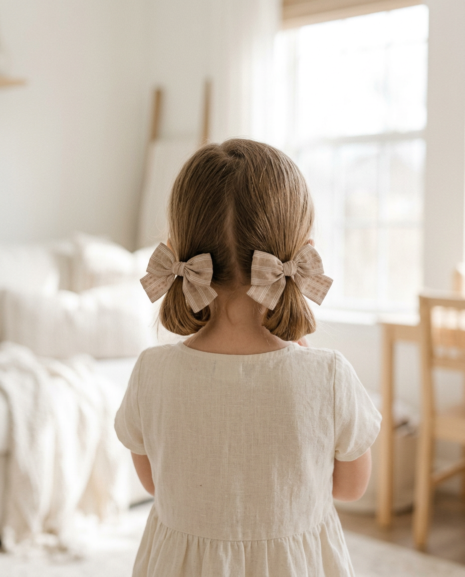 Taupe Ticking Stripe Bow Set
