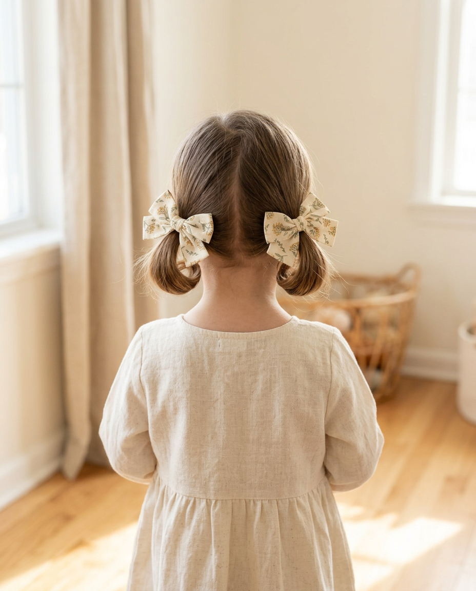 Wildflower Muslin Bow Set — worn in a child's hair