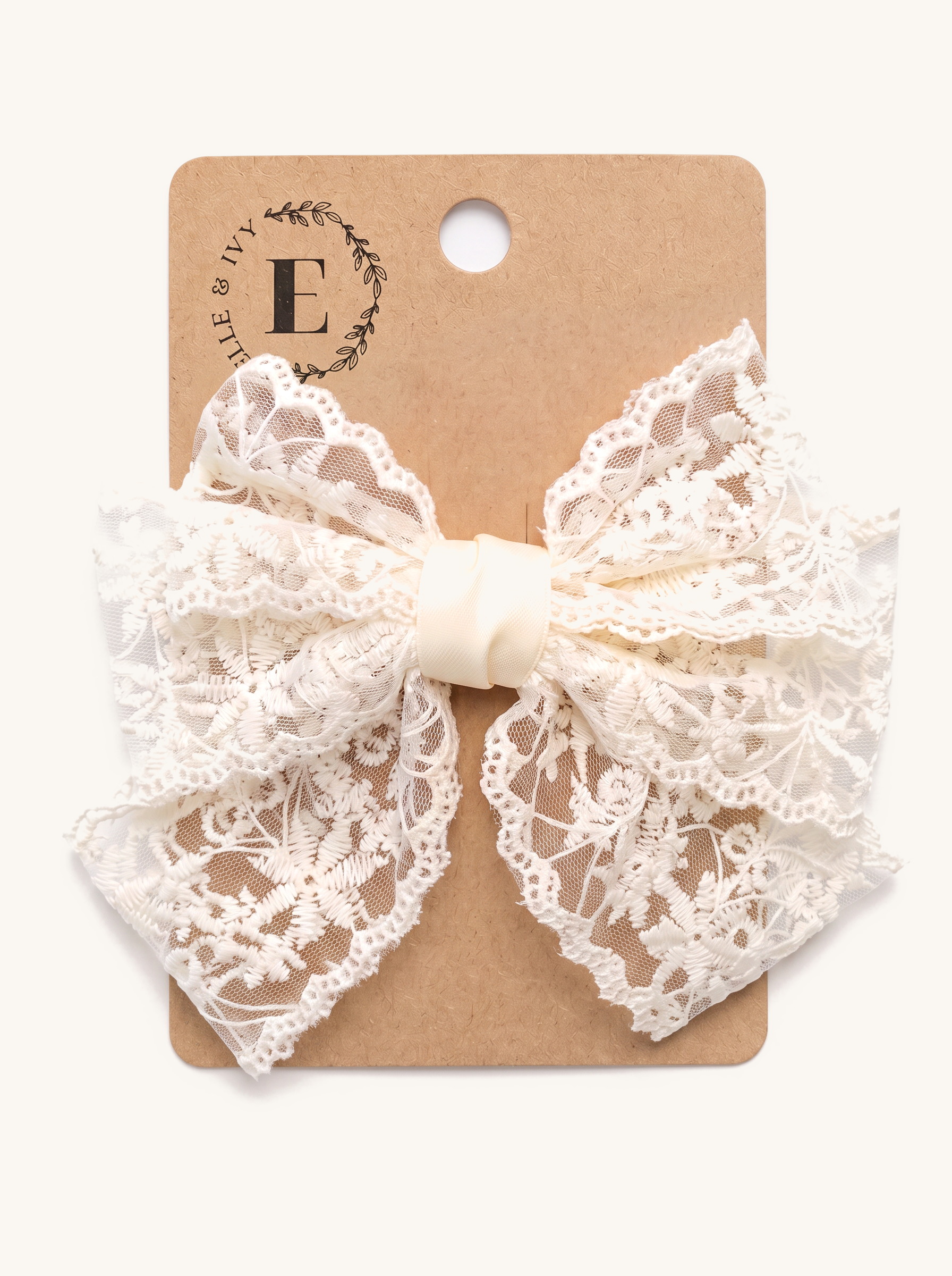 Antique Lace Ruffle Bow — on the Elle & Ivy packaging card