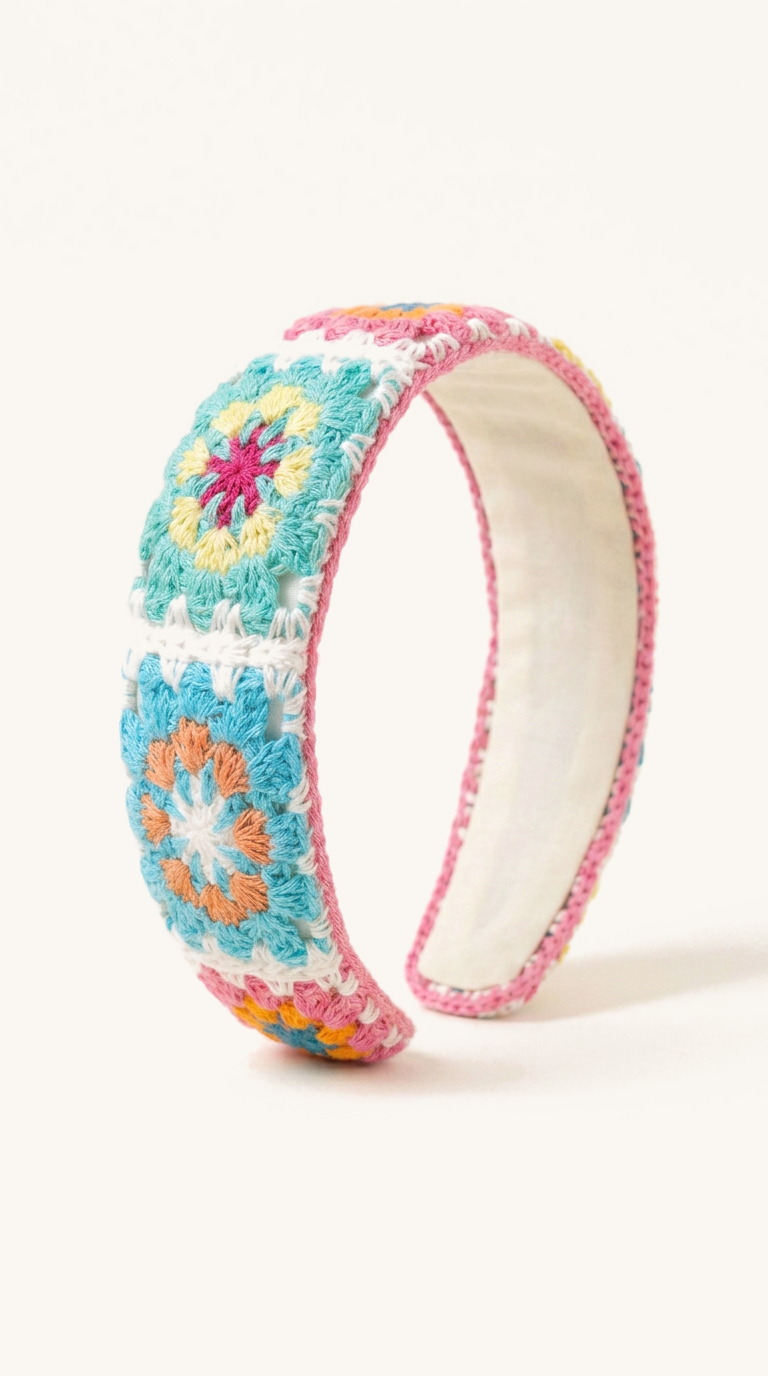 Aqua Granny Square Crochet Headband — on the Elle & Ivy packaging card
