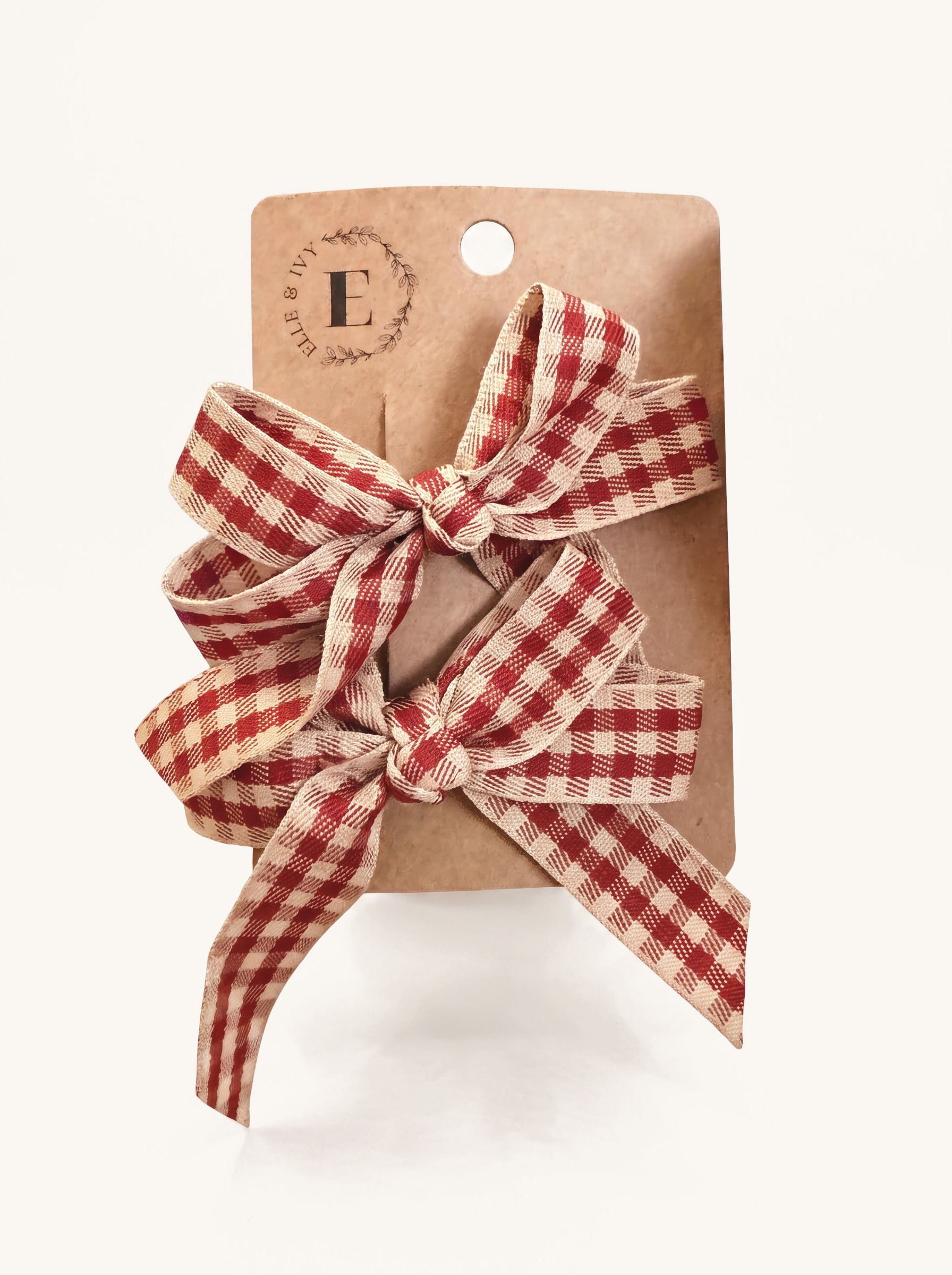 Berry Gingham Ribbon Bow Set — on the Elle & Ivy packaging card