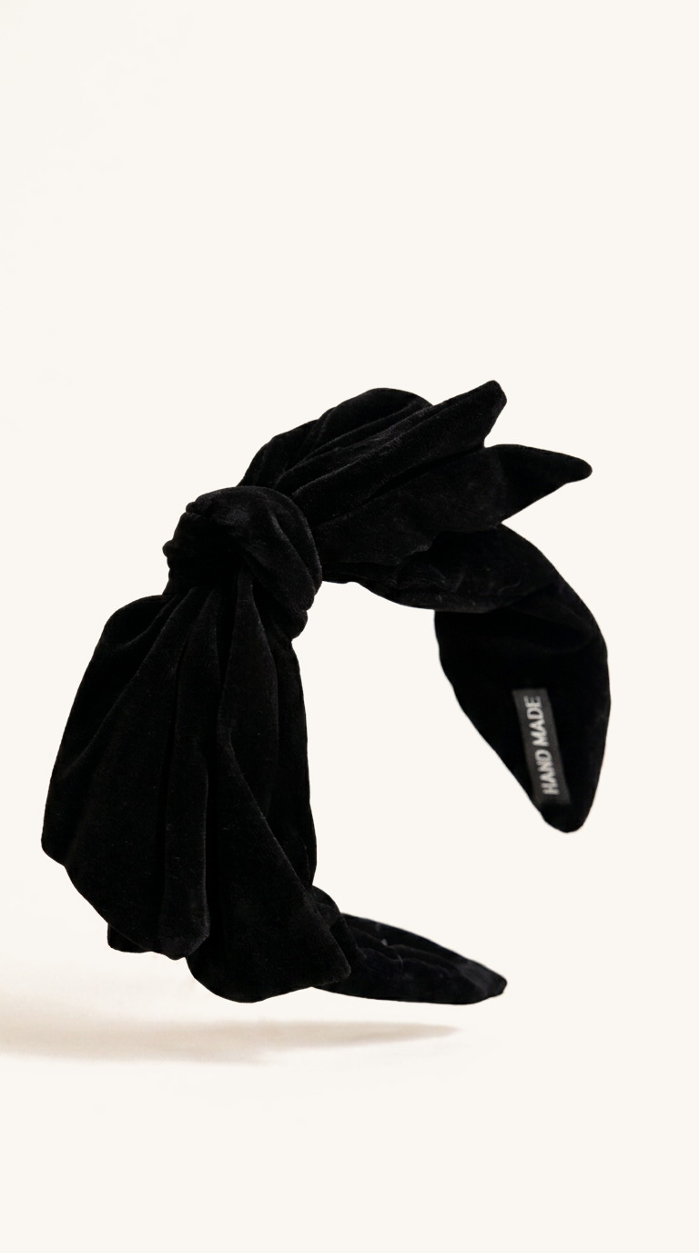 Black Velvet Bow Headband — on the Elle & Ivy packaging card
