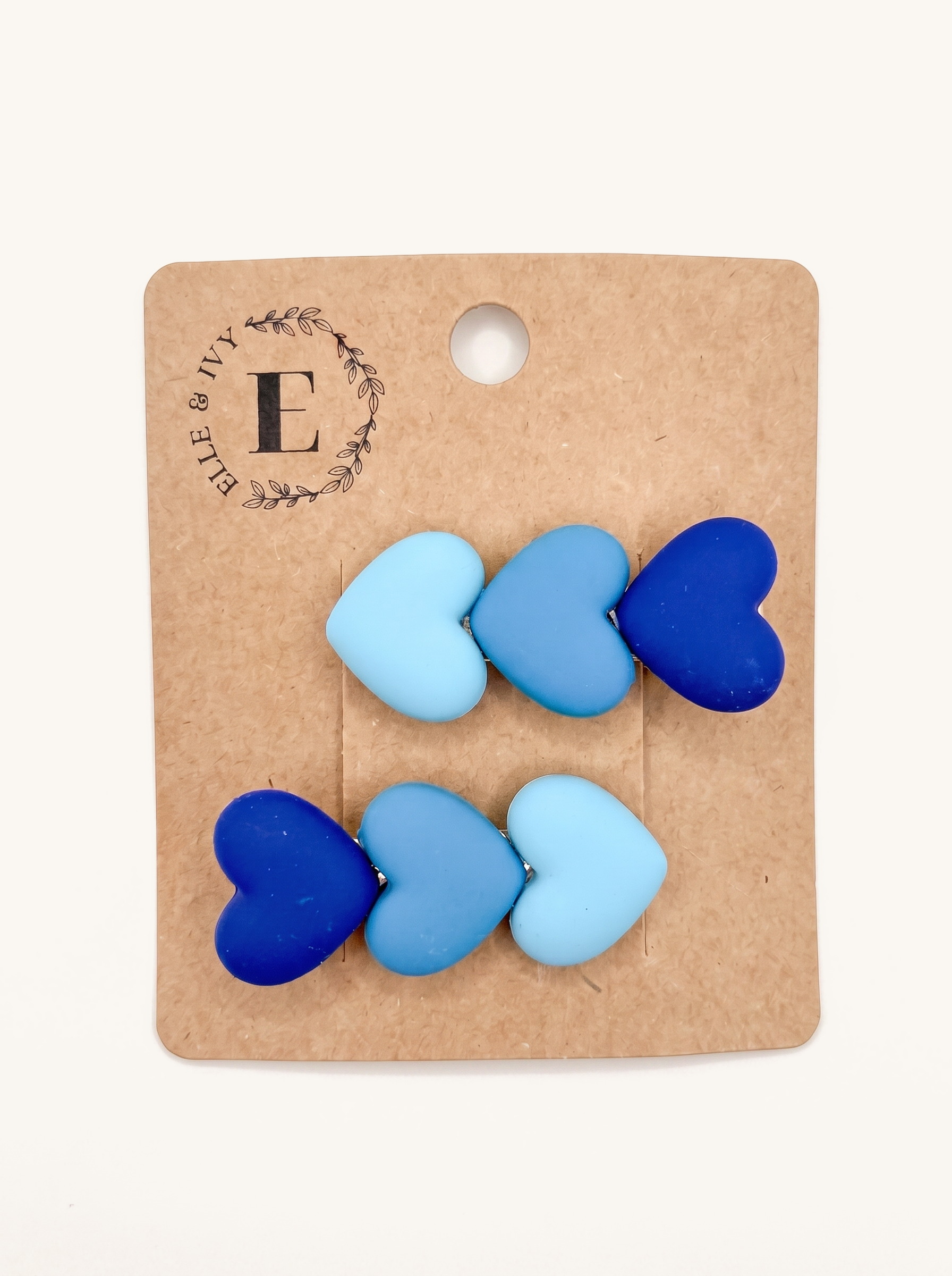 Blue Heart Clay Clip Set — on the Elle & Ivy packaging card