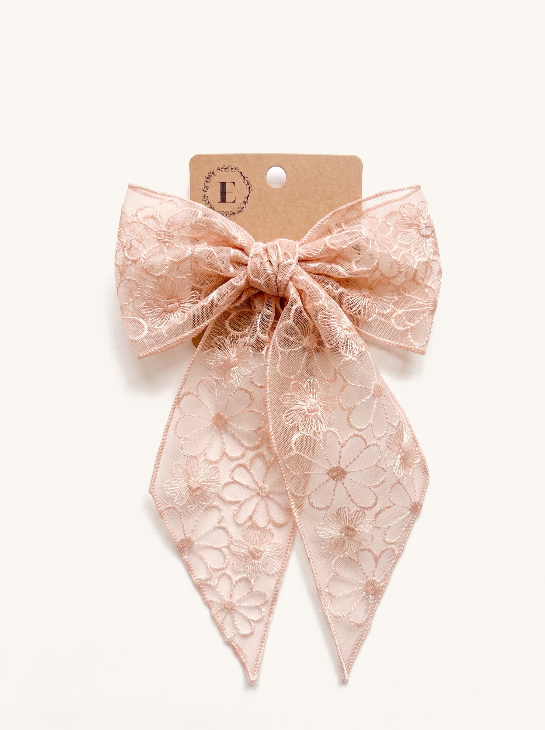 Blush Daisy Lace Bow — on the Elle & Ivy packaging card