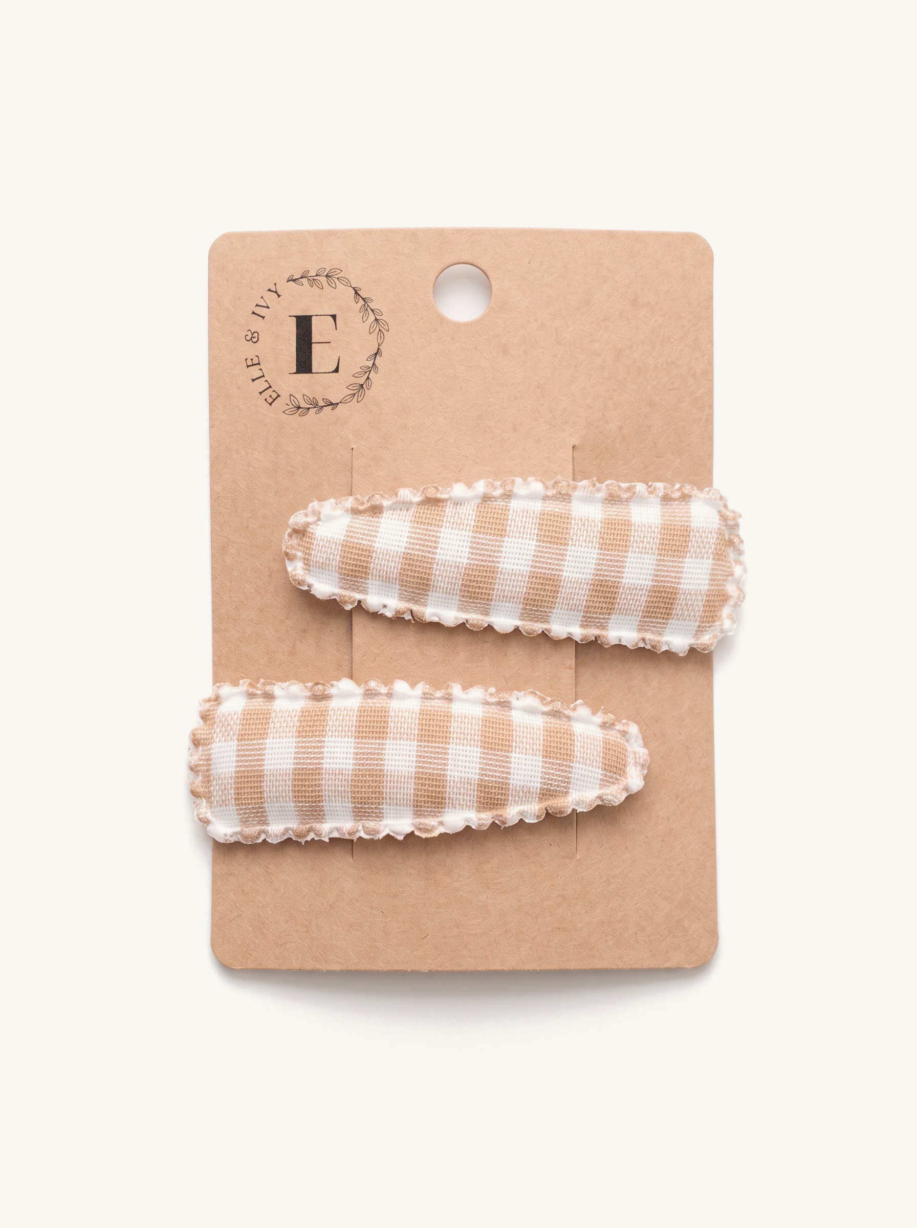 Caramel Gingham Snap Clip Set — on the Elle & Ivy packaging card