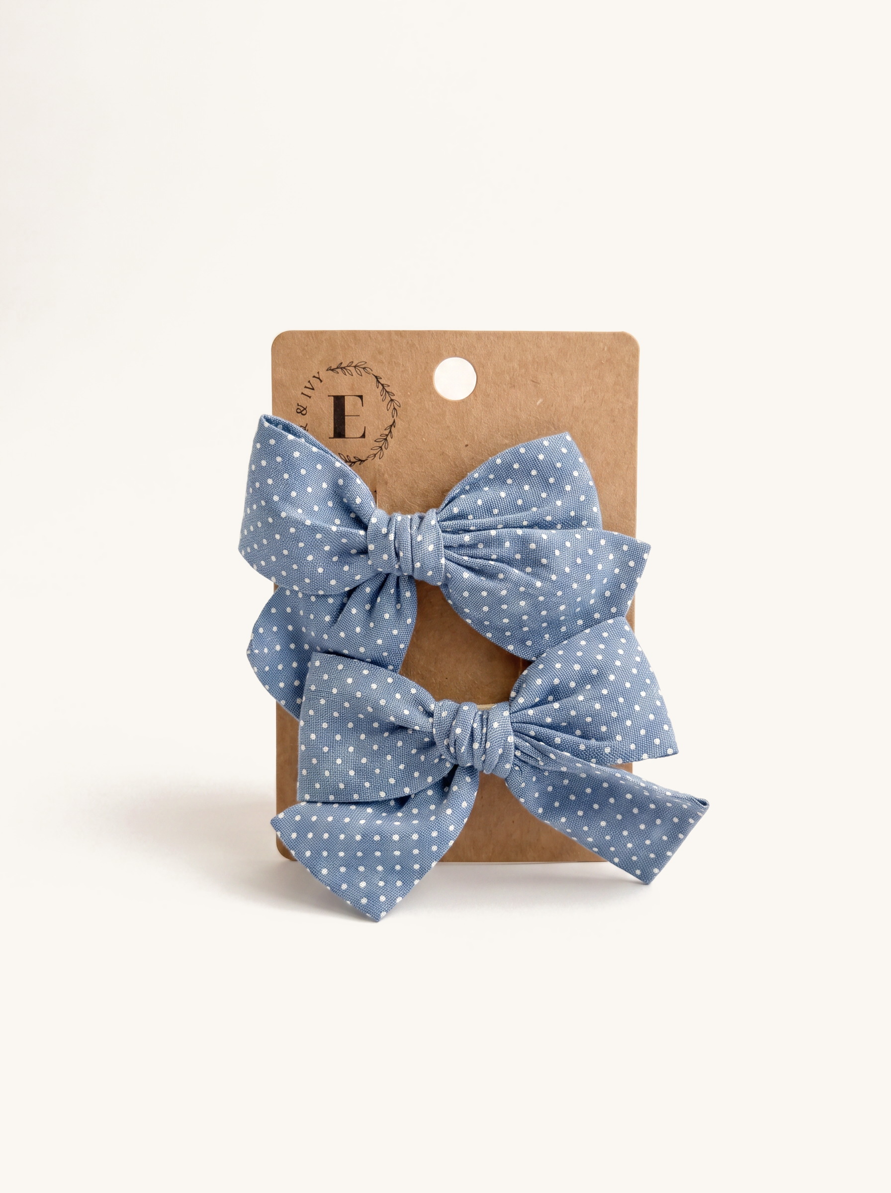 Chambray Dot Bow Set — on the Elle & Ivy packaging card