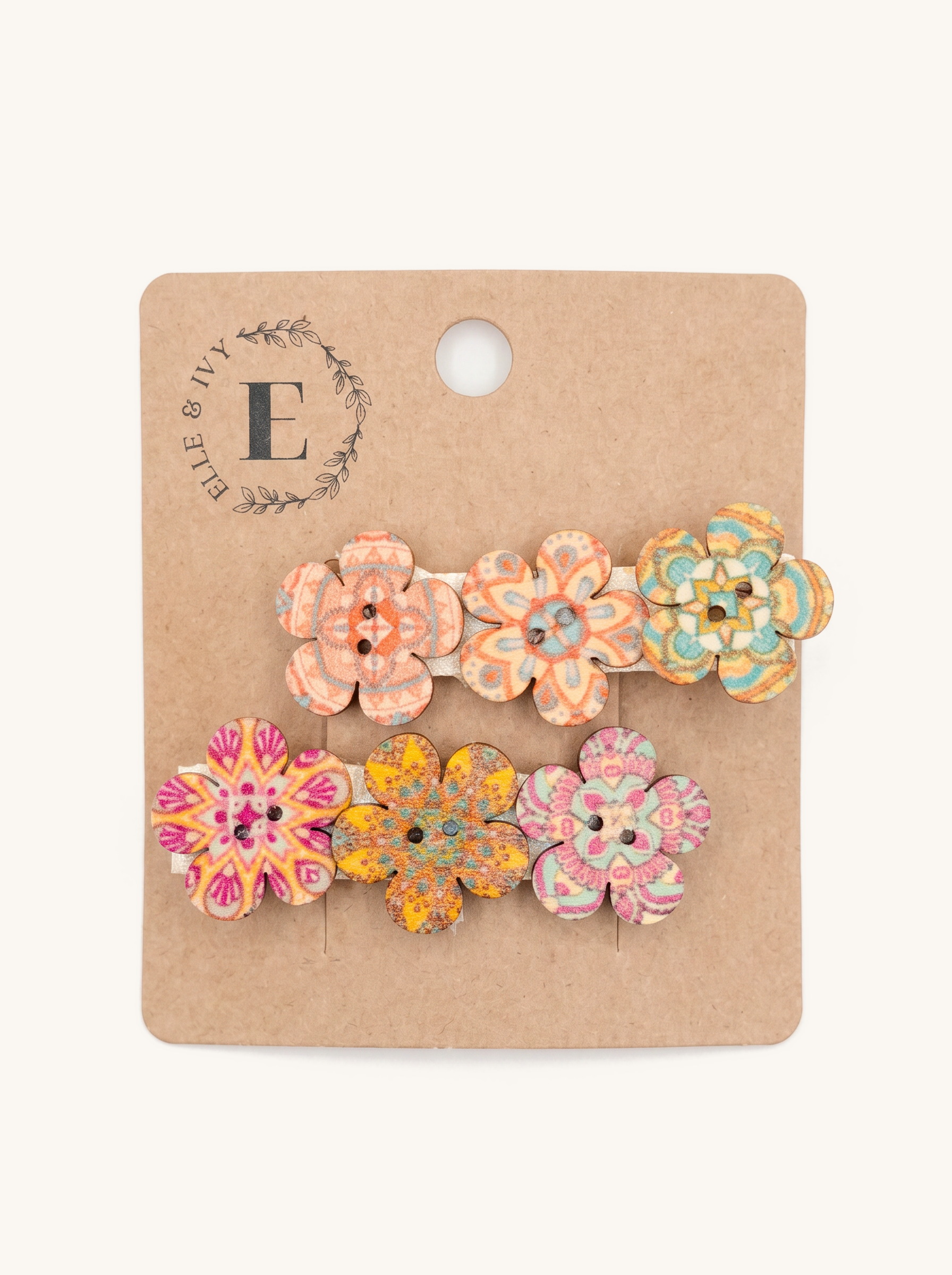 Folk Floral Wooden Clip Set — on the Elle & Ivy packaging card