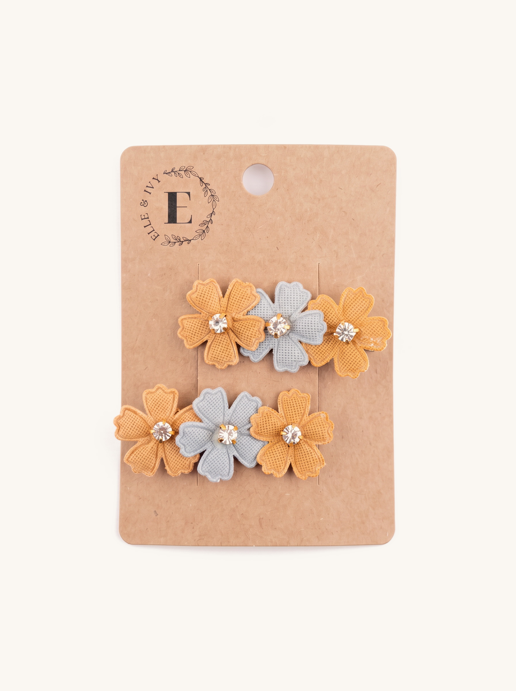 Honey & Blue Blossom Clip Set — on the Elle & Ivy packaging card