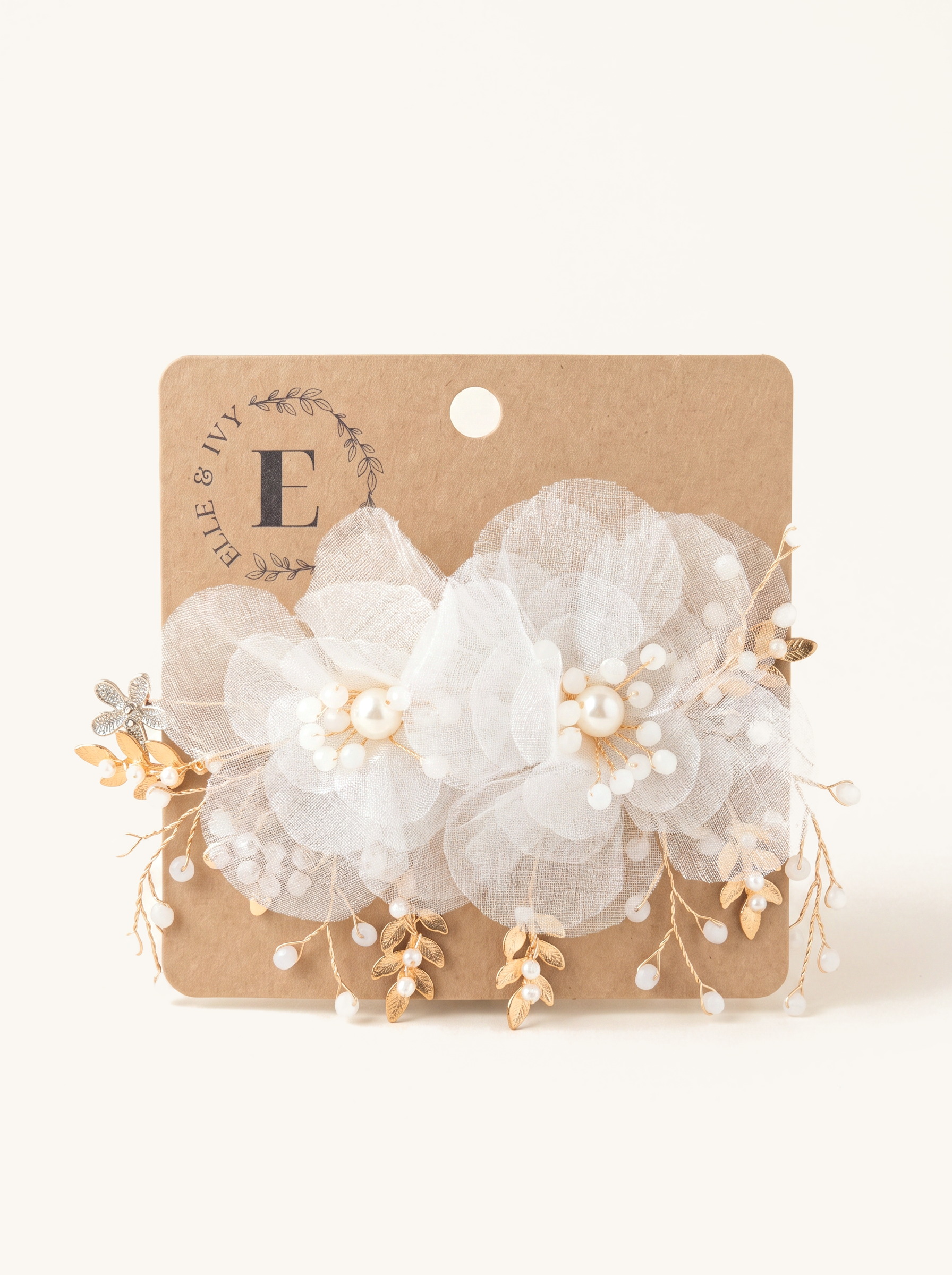 Ivory Blossom Pearl Vine Clip — on the Elle & Ivy packaging card