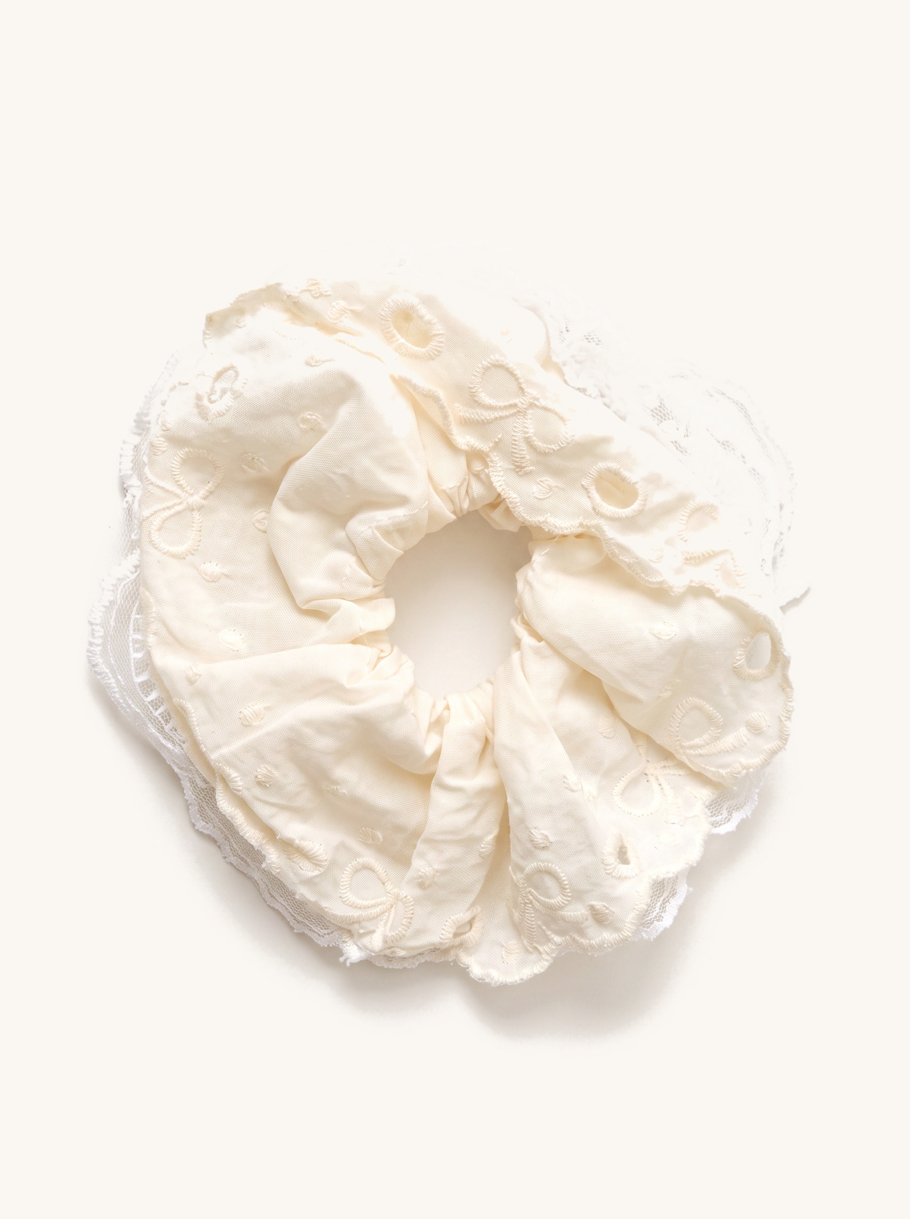 Ivory Eyelet Lace Scrunchie — on the Elle & Ivy packaging card
