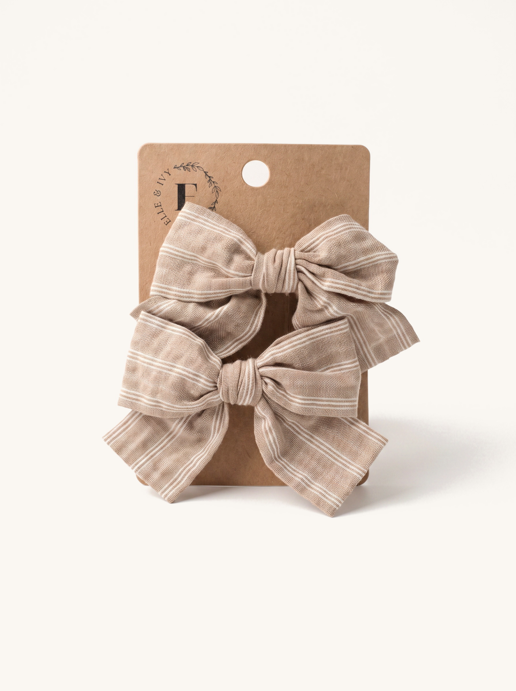 Latte Stripe Bow Set — on the Elle & Ivy packaging card