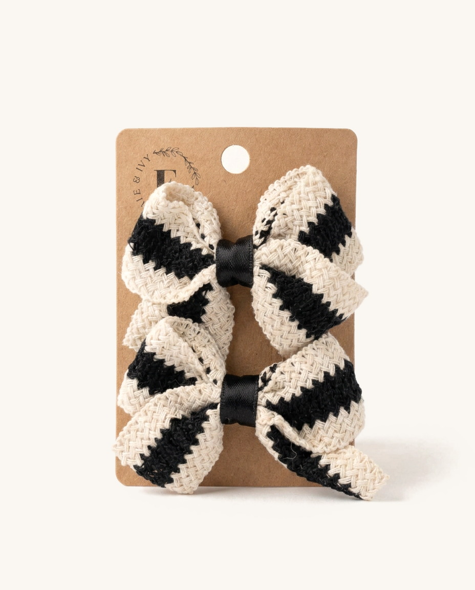 Monochrome Chevron Knit Bow Set — on the Elle & Ivy packaging card