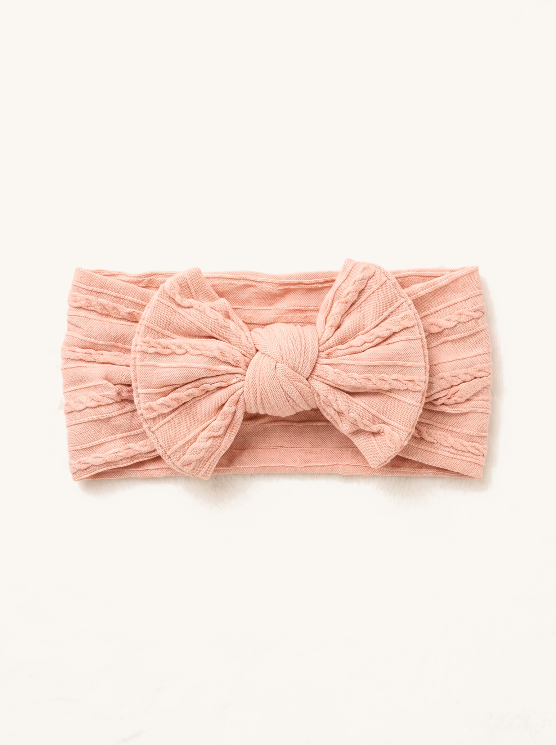 Peach Cable Knit Bow Headband