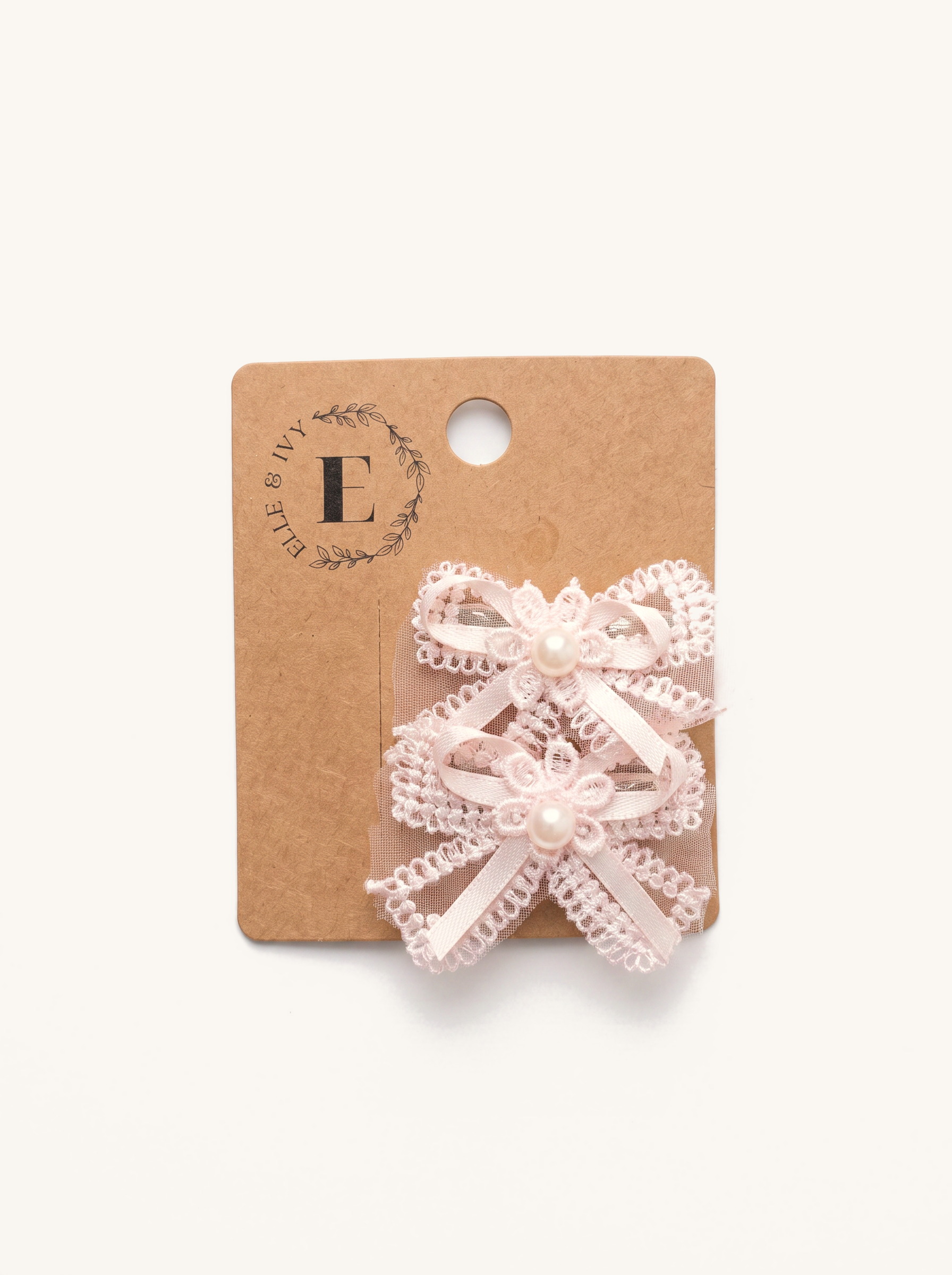 Pearl & Lace Bow Clip Set — on the Elle & Ivy packaging card