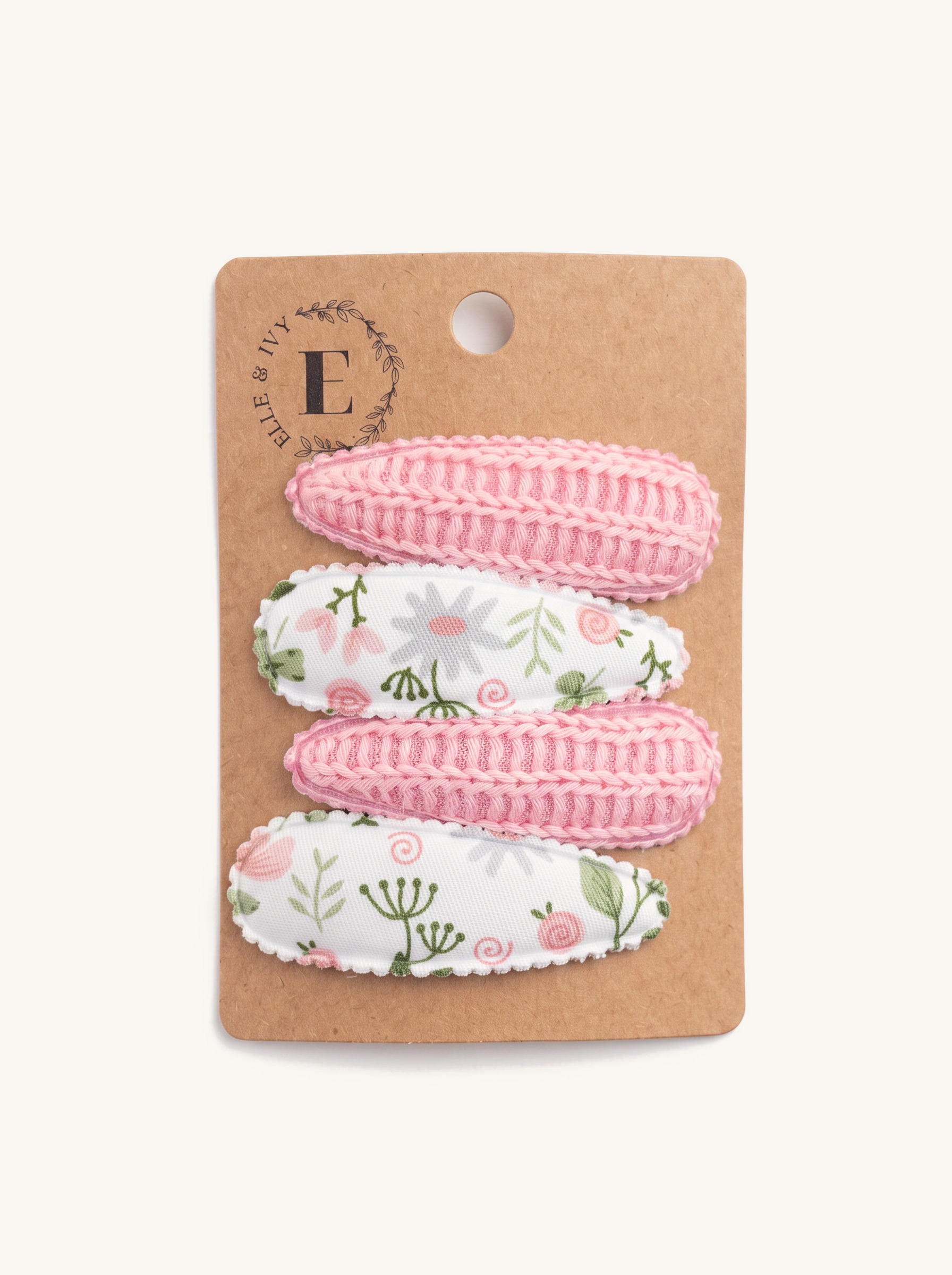 Pink Knit & Meadow Clip Set — on the Elle & Ivy packaging card