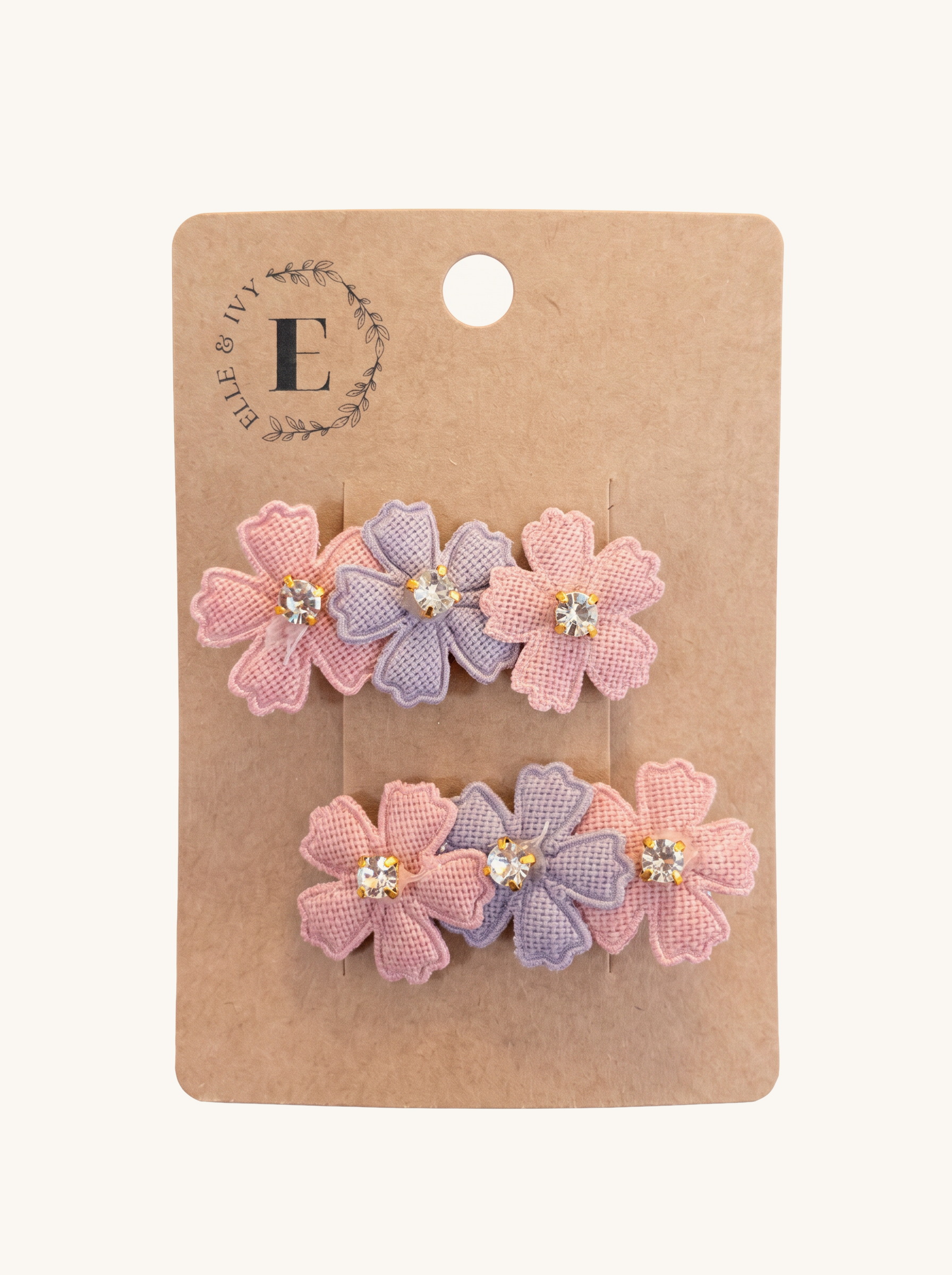 Pink & Lilac Blossom Clip Set — on the Elle & Ivy packaging card