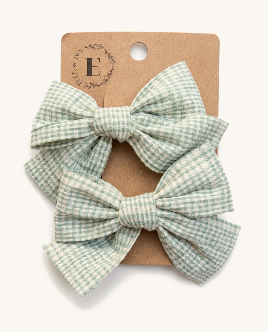 Sage Gingham Bow Set