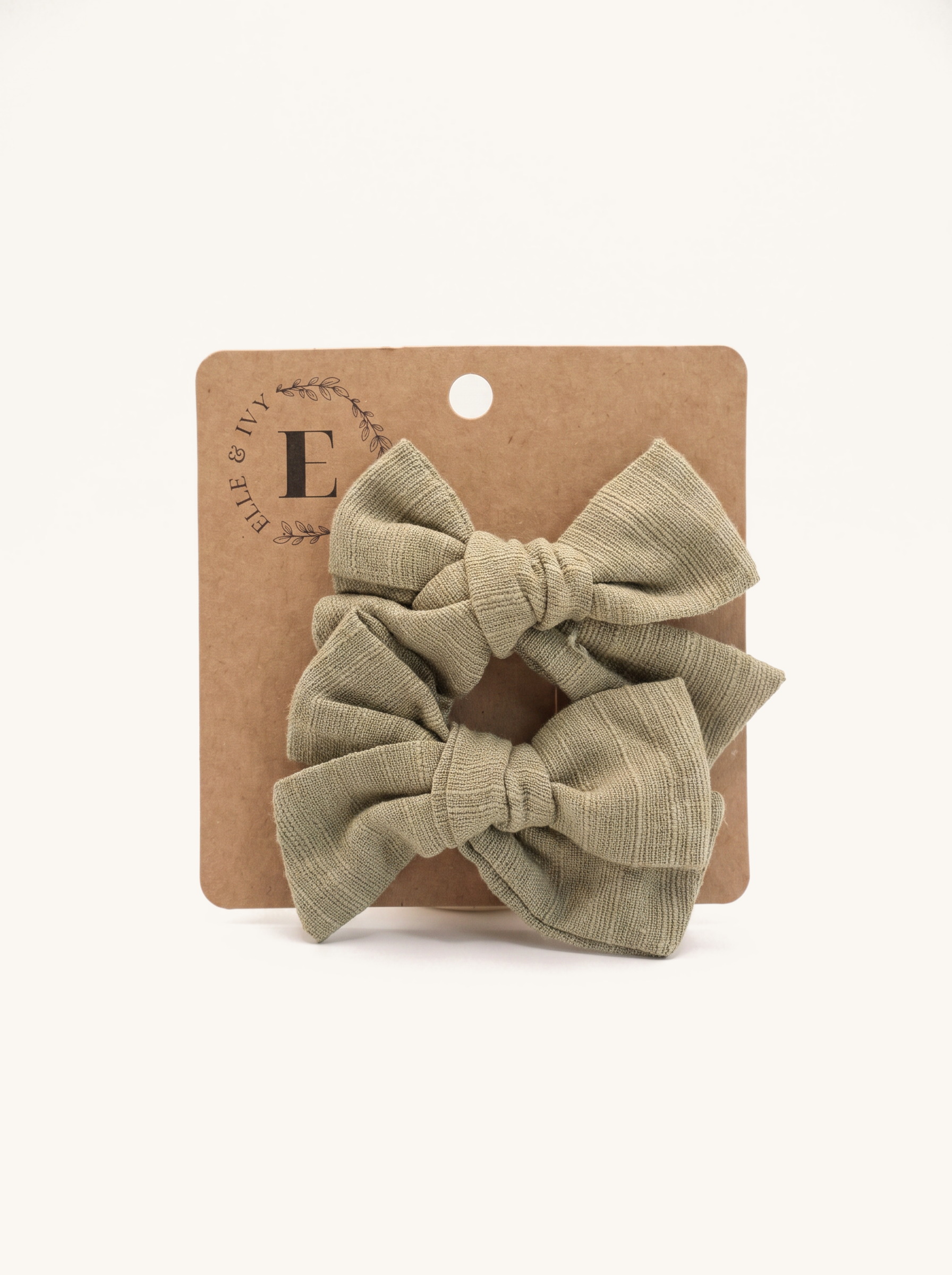 Sage Linen Bow Set — on the Elle & Ivy packaging card