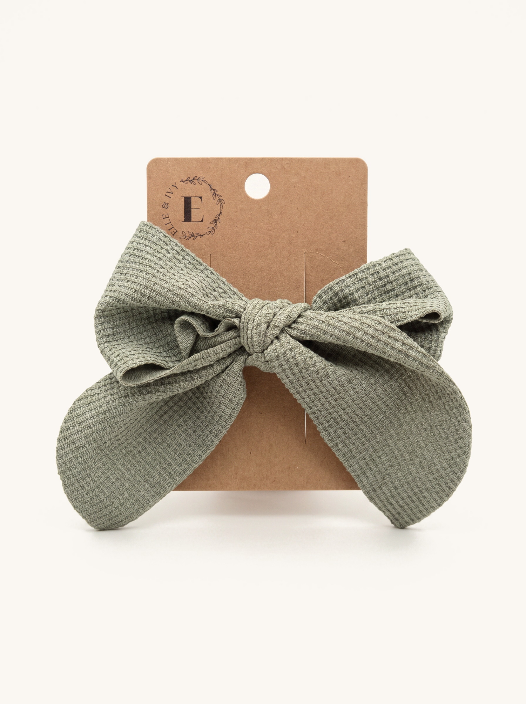 Sage Waffle Knot Bow — on the Elle & Ivy packaging card