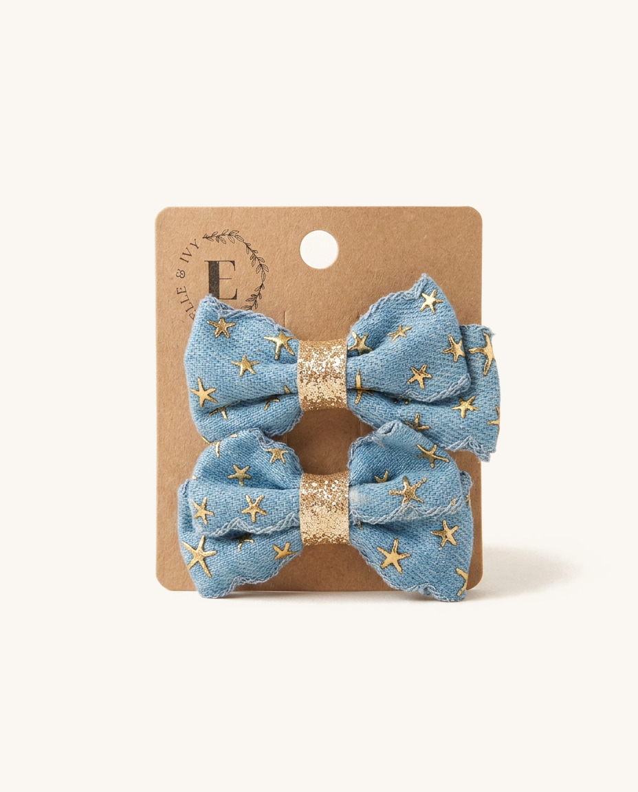 Starlit Denim Bow Set — on the Elle & Ivy packaging card