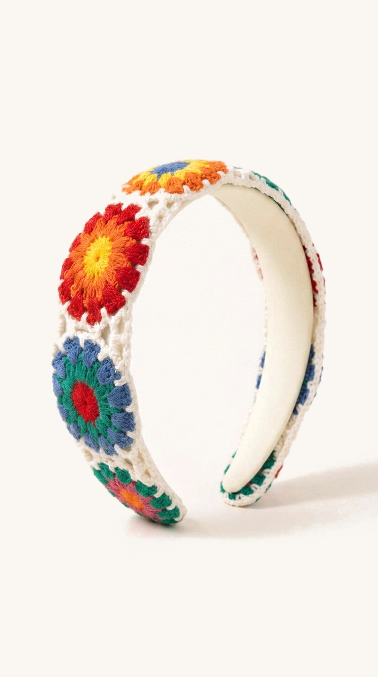 Sunburst Granny Square Crochet Headband — on the Elle & Ivy packaging card