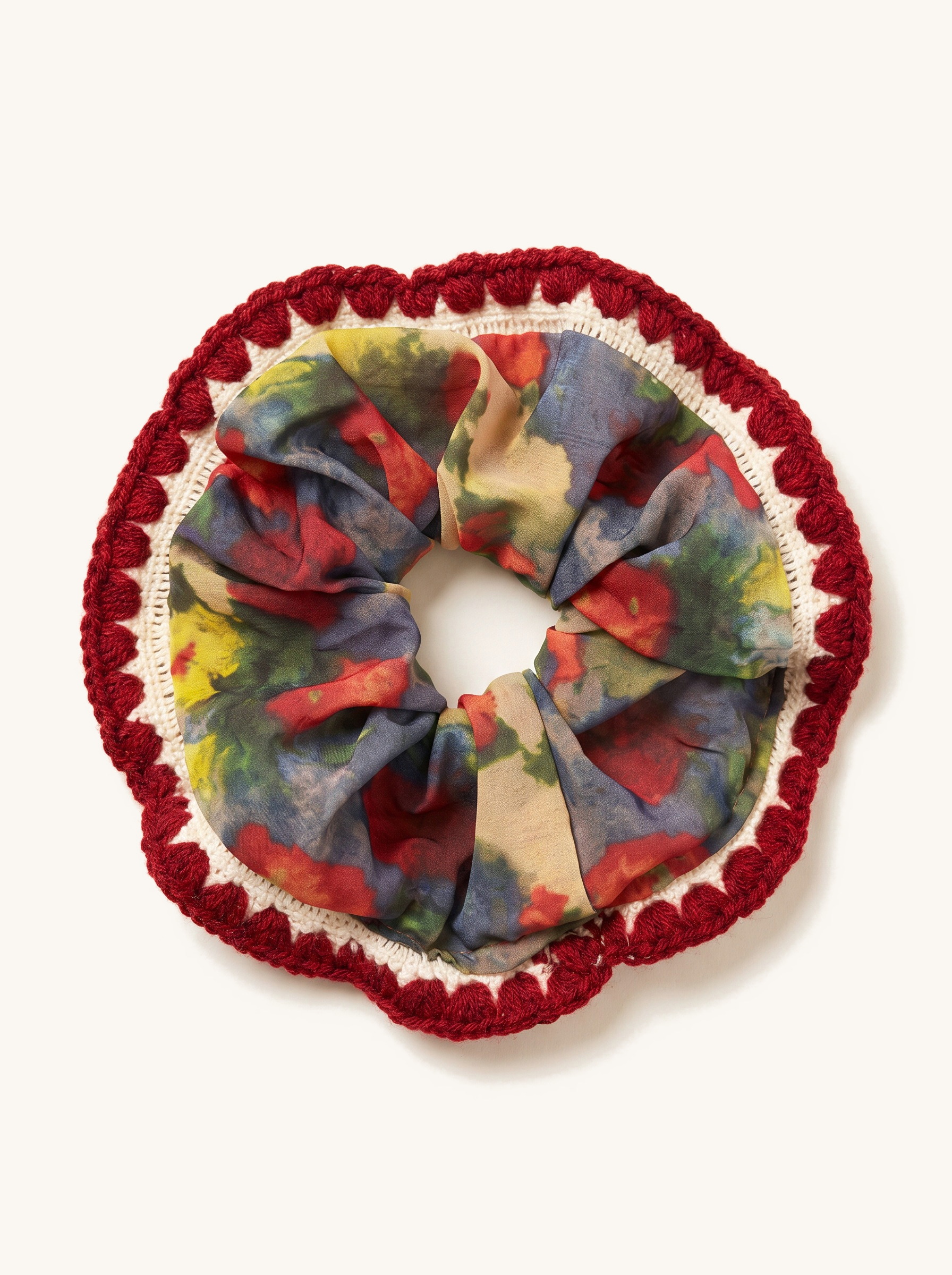 Watercolour Crochet Trim Scrunchie — on the Elle & Ivy packaging card